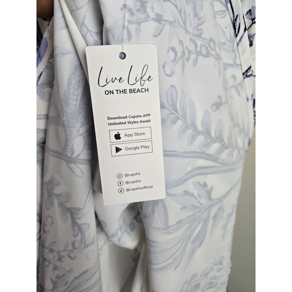 Cupshe Womens Blue White Floral Botanical Sleeveless V-Neck Mini A-Line Dress M - Picture 11 of 14